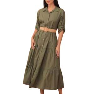 Haven Hearts Olive Green Button-Up Oversized Maxi Dress